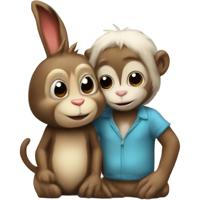 cute bunny and cute monkey kissing  emoji