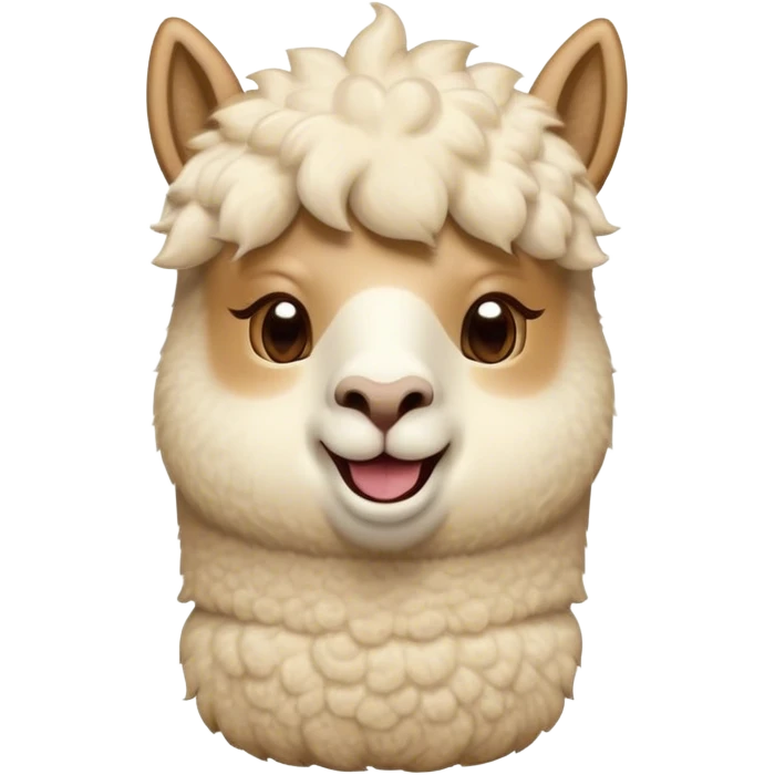 Cinematic Comical Cream Alpaca Portrait Emoji, Head tilted dramatically with an exaggeratedly amused expression, featuring a striking, fluffy cream fleece with playful texture, wide, expressive gentle eyes filled with playful disbelief, Simplified yet hilariously expressive features, highly detailed, glowing with a slightly sassy glow, high shine, dramatic yet playful, stylized with an air of cheeky mischief, bright and endearing, soft glowing outline, capturing the essence of a spirited and over-the-top alpaca, so meme-worthy it feels like it could side-eye its way into internet fame instantly! emoji