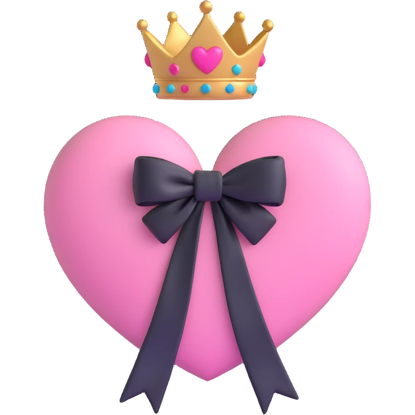 pink heart with a black bow knot and a crown emoji