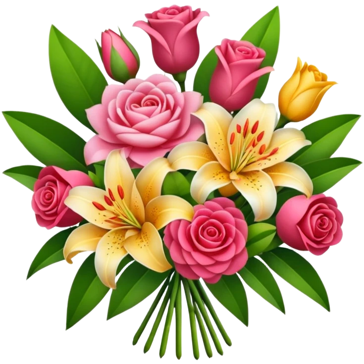 Lilies, roses and camellias in a flower bouquet emoji