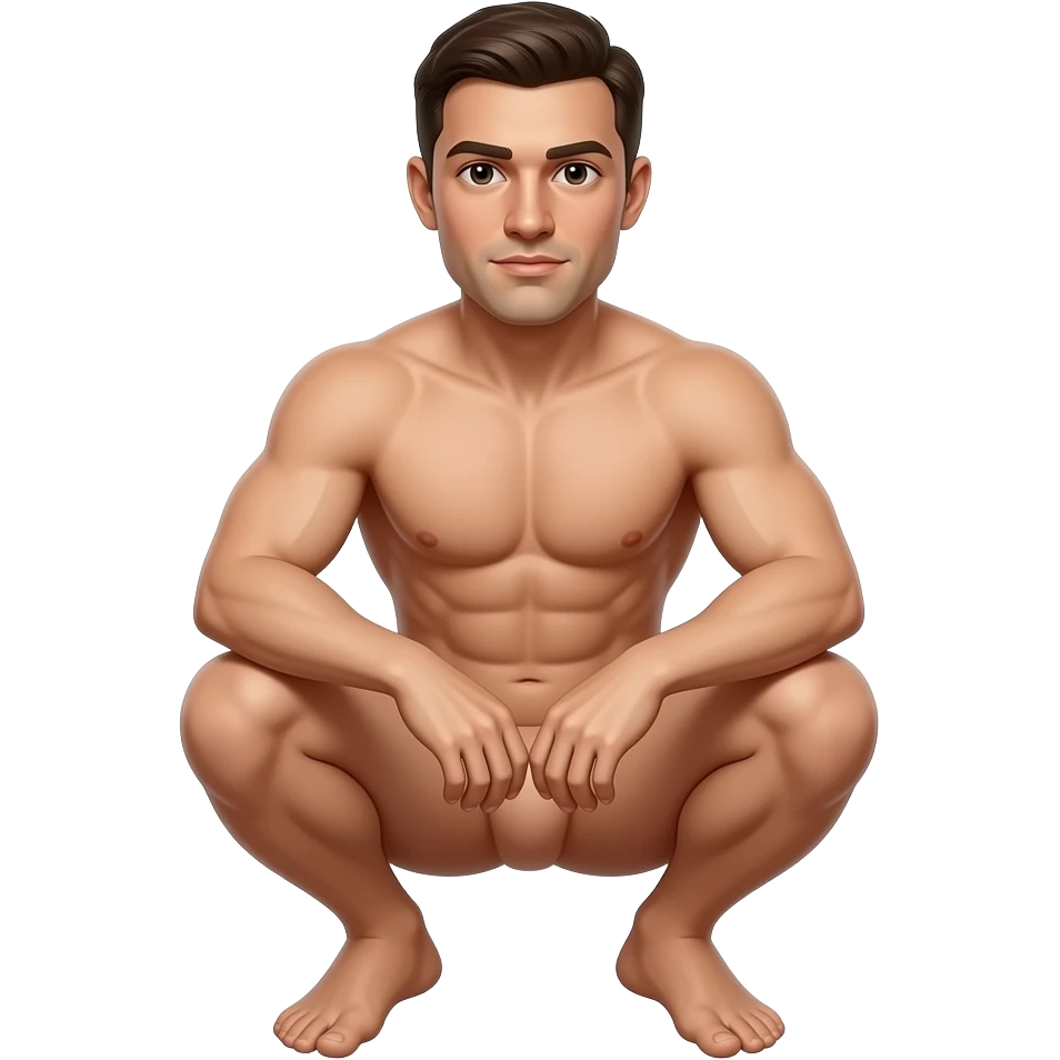 Man complete Squatting naked full body emoji