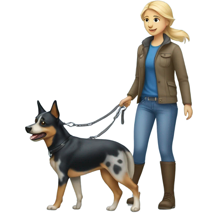 Blonde girl walking a blue heeler emoji