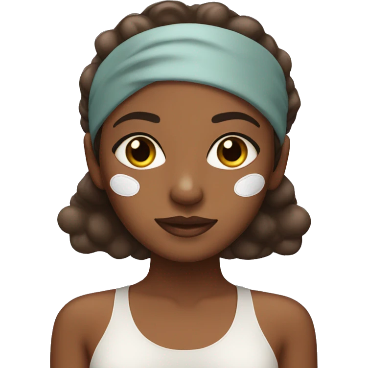 Brown girl with spa headband and under eye patches emoji