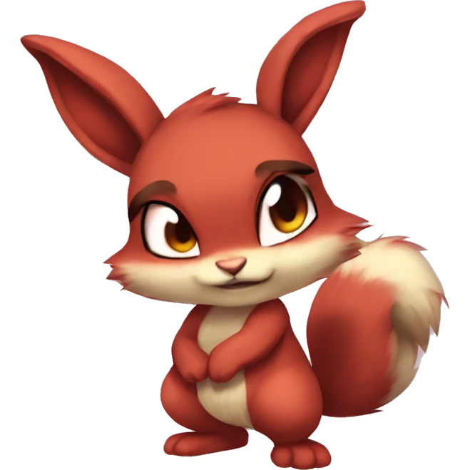 Anthro Sona Cool Angry Fakemon Full Body Red Rabbit Squirrel Chibi Cute  emoji