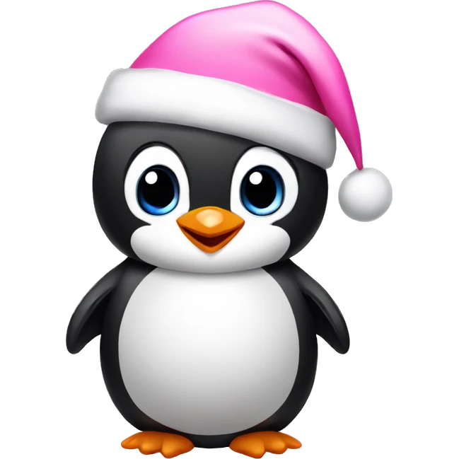 Baby penguin wearing pink Santa hat emoji