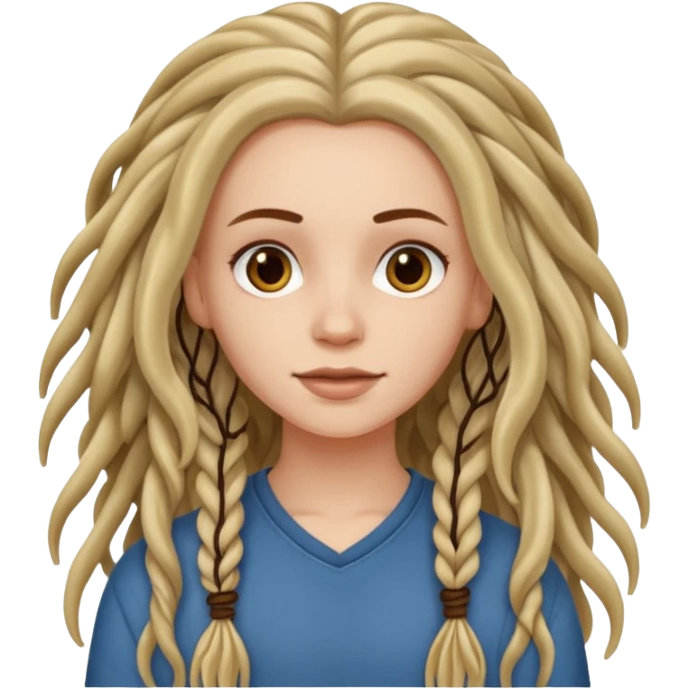 white girl, long wavy hair with just some dreadlocks  emoji
