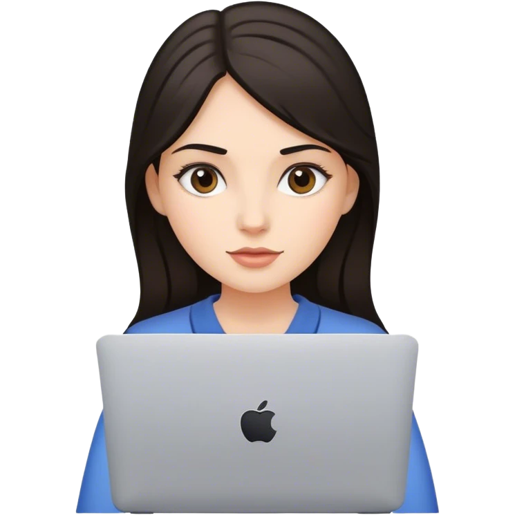 smm girl with dark hair with mac book emoji
