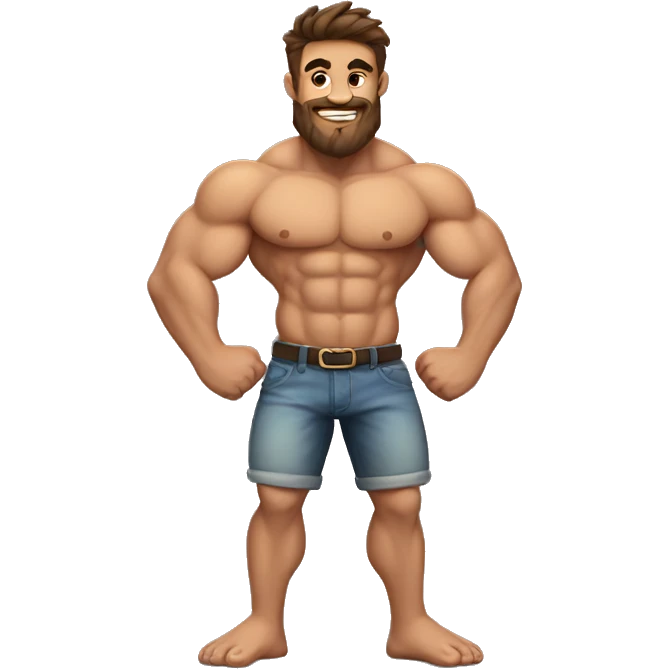 Furry muscle man with brown hair and tattoo emoji