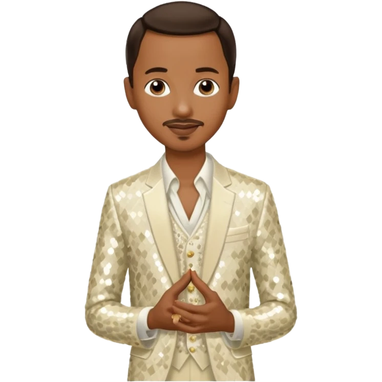 Tevin Campbell with dark brown hair, ivory sequin outfit emoji