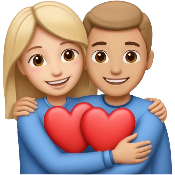 two non descript people hugging with hearts emoji