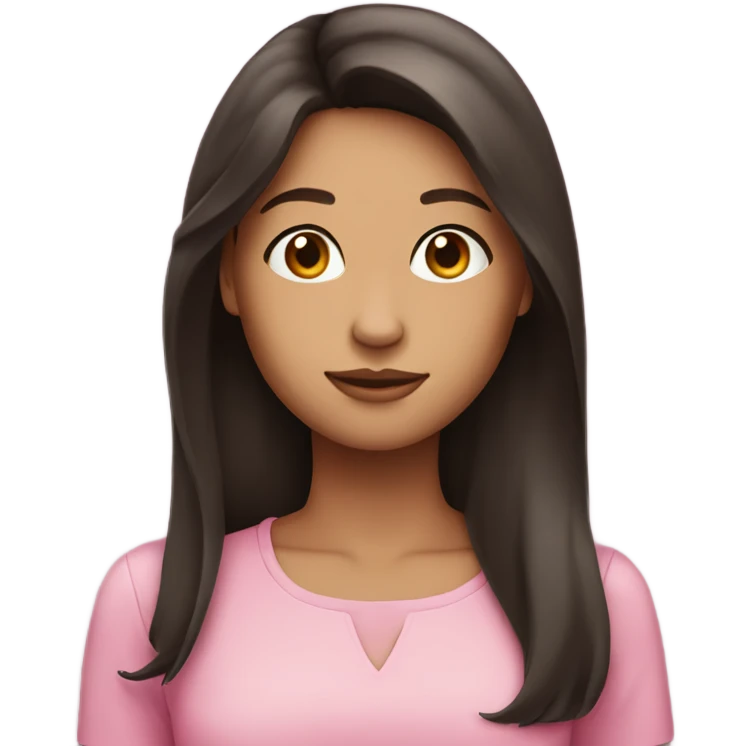 woman with long dark brown hair pink stuff round face emoji