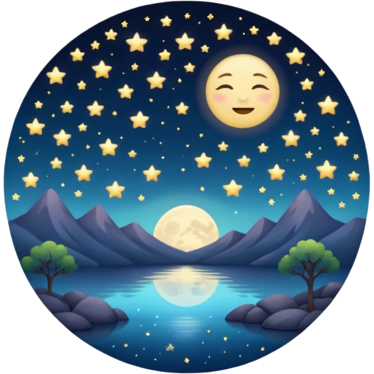 "Design a calming circle emoji for evening reflection. Soft moonlight, gentle stars, peaceful or spiritual symbols. No people - emphasize tranquil colors, night sky elements, and serene spiritual imagery." emoji