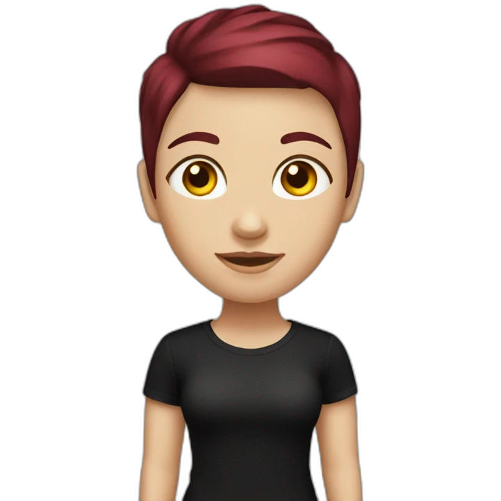 a white girl with burgundy short hair in a black T-shirt emoji