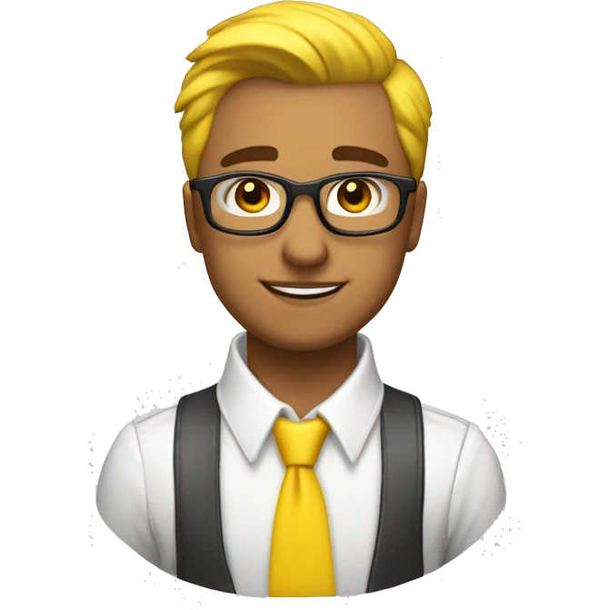 chico blanco con pelo moreno camisa blanca con corbata y chaleco de obra amarilla fosforito emoji