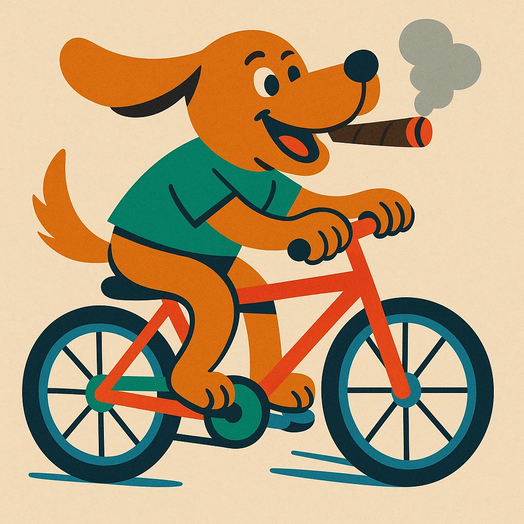 dog cycling, cigar in mouth, vibrant toon style emoji