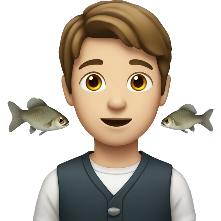 Kid with brown hair and a fish emoji