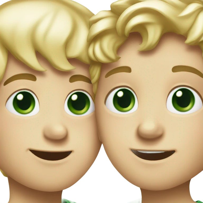 two blonde hair green eye boys kissing eachother but real emojis emoji