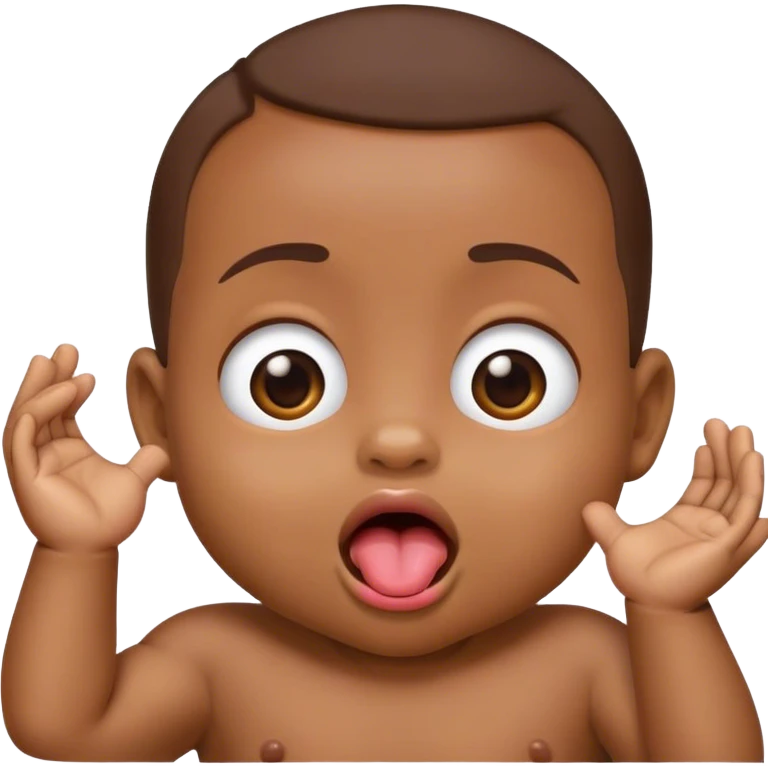 Emoji baby with little hands coming from the inside of its mouth. The hands are It’s tounge emoji