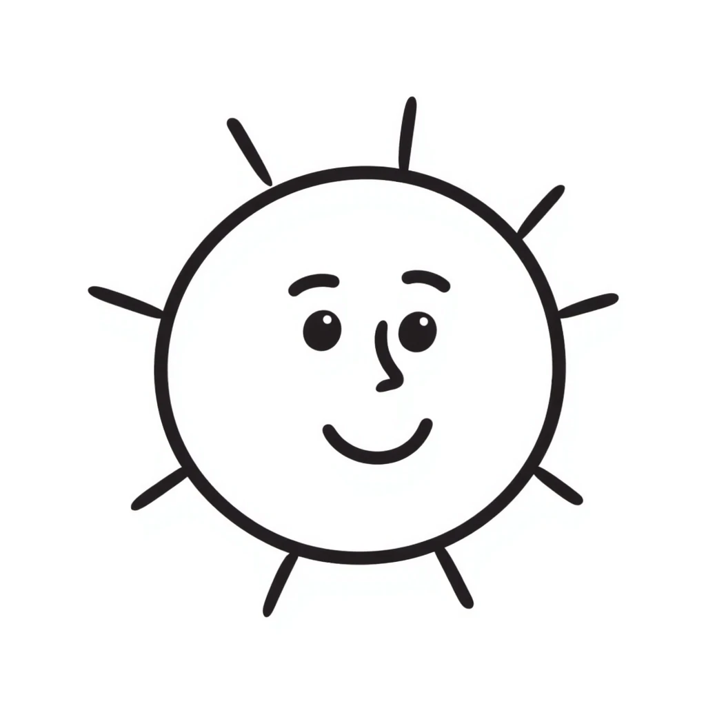 A sun with a happy face, in the style of a hand-drawn doodle emoji