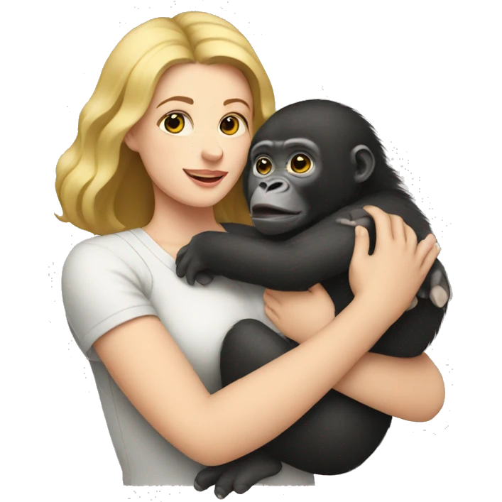 a white woman holding a baby gorilla in her hands emoji