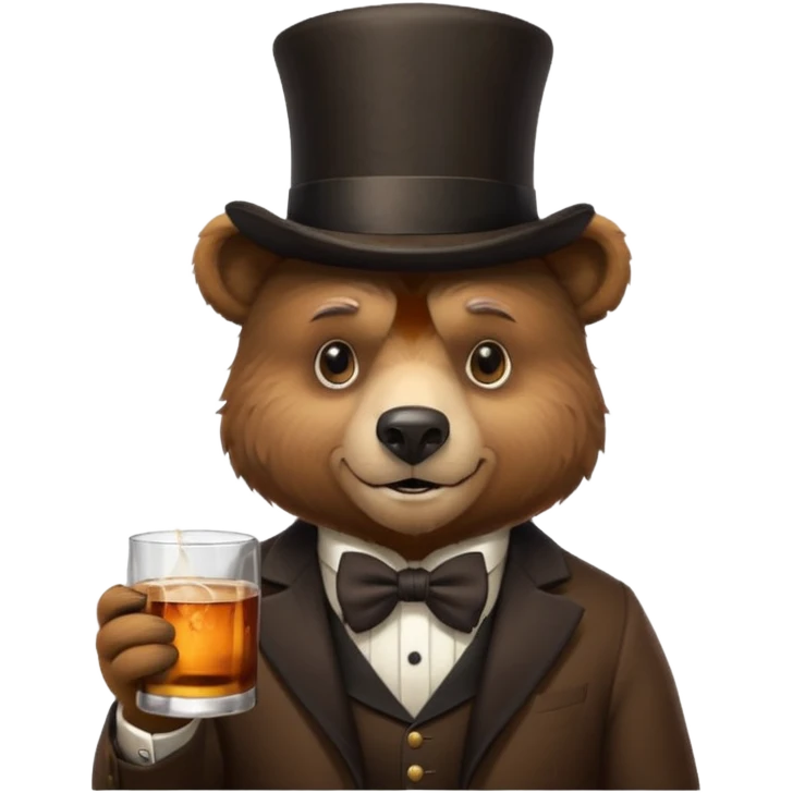 gay bear head in a top hat with a whiskey emoji