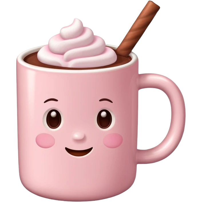 Light Pink mug of hot chocolate with marshmallows  emoji