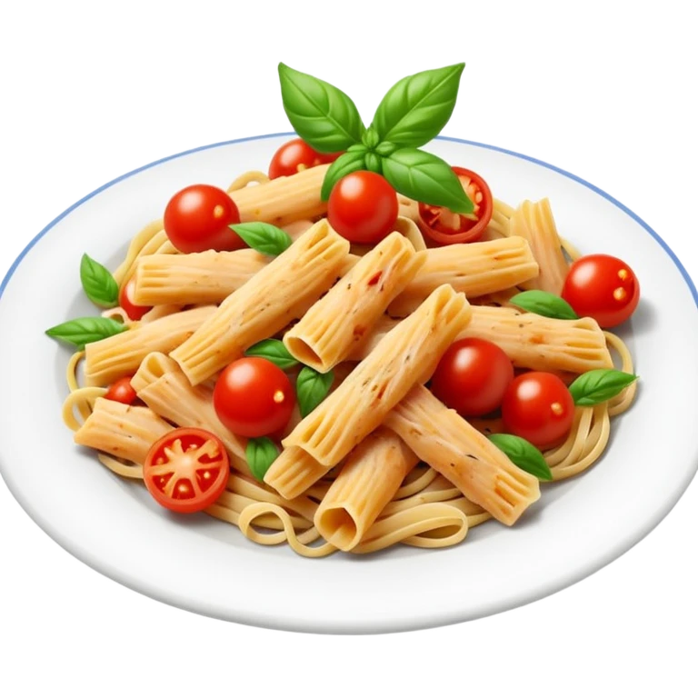 pasta with cherry tomatoes and chicken strips emoji