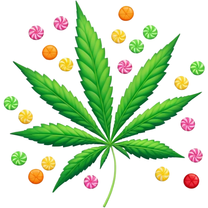 cannabis leaf surrounded by falling candy pieces emoji