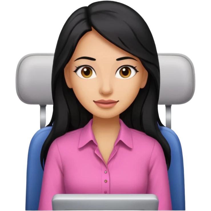 A woman wearing a pink shirt with black hair on a plane! emoji