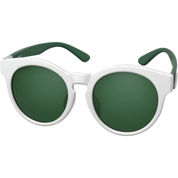 white frame sunglasses folded sideways, dark green lenses, visible lenses and temples, unusual shape, emoji style emoji