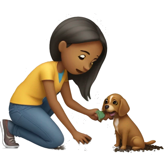 Girl picking up dog poop nauseous emoji