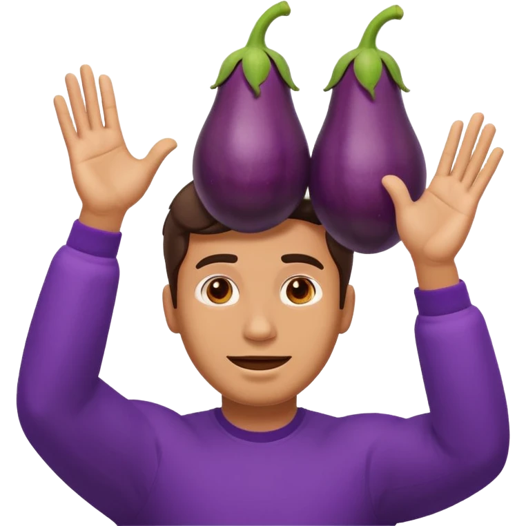 Guy emoji with hands up saying why with his eggplant hanging out emoji