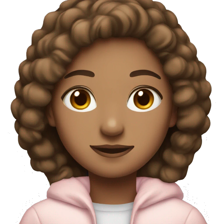 Pretty girl with brown hair and light pink winter attire on emoji