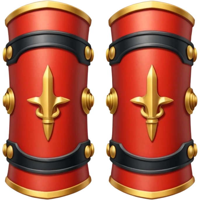 Ares bracers object icon, pair of ancient Greek war bracers, red black gold theme, engraved patterns, heavy armor style, 3D cartoon, mobile game icon style, centered, clean background, no text, no watermark

 emoji