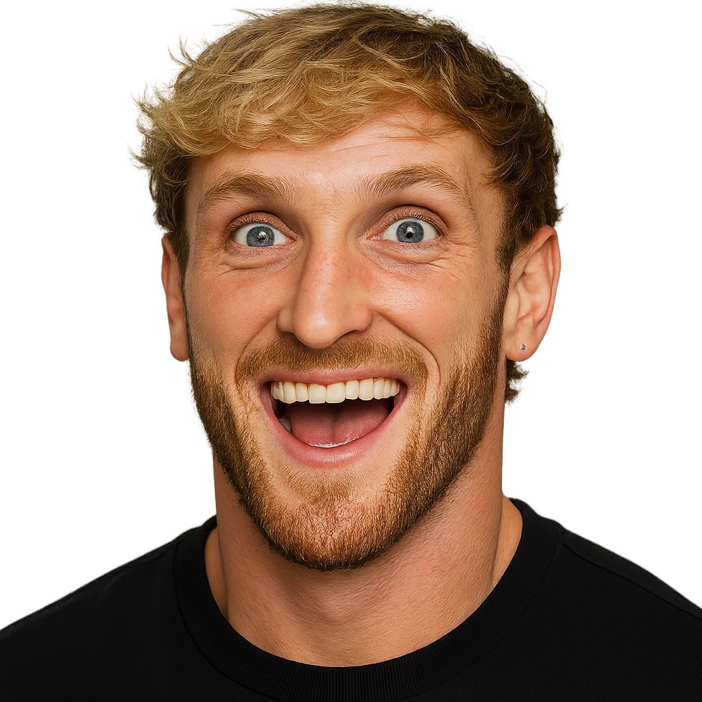 realistic genmoji style portrait of Logan Paul, blonde hair, blue eyes, short beard, energetic expression emoji