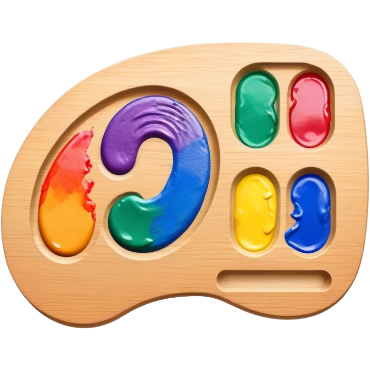 A palette shaped like a fingerprint with colorful paints, representing unique artistic identity emoji