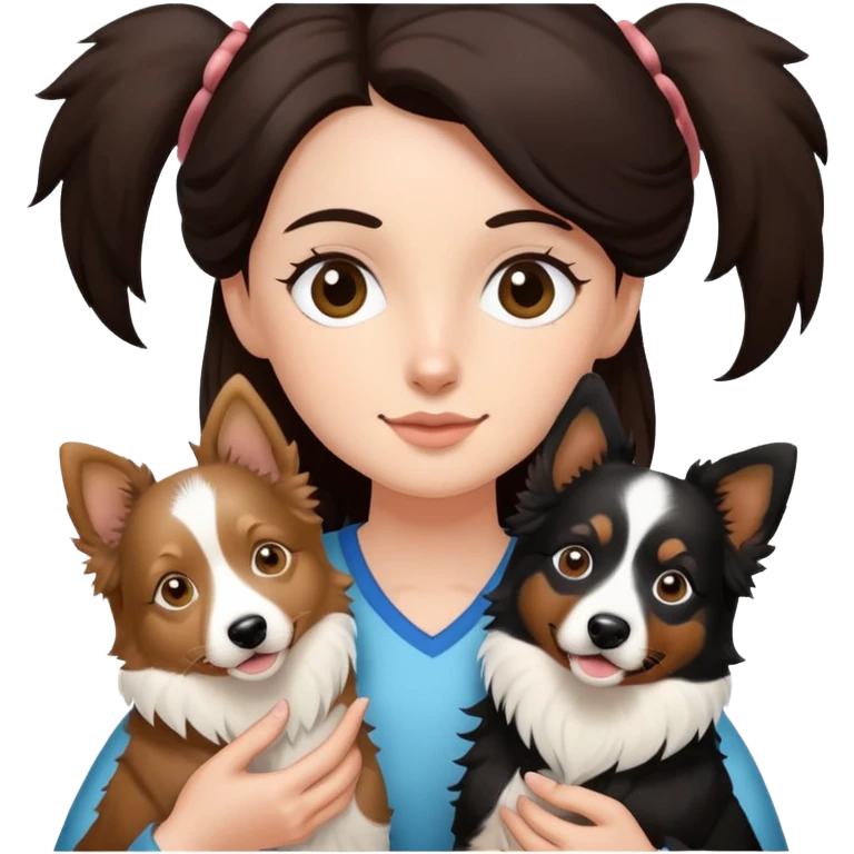 A girl holding two Border Collies emoji