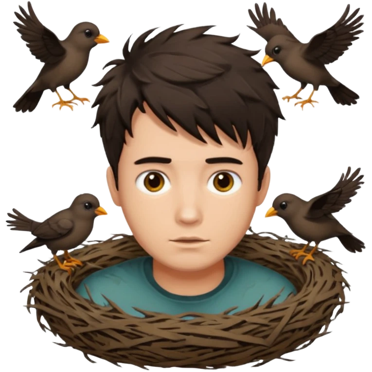 Man who has a Birds Nest haircut emoji