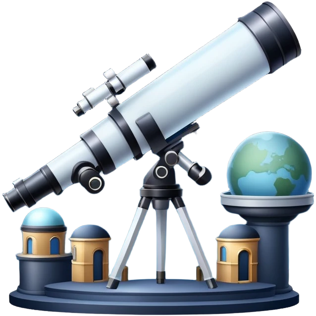 An icon featuring visible planets, distant stars, and galaxies, an observatory with a giant telescope, set against a starry sky, symbolizing the study of astronomy and celestial exploration. Transparent background highlights the wonder of the universe. emoji
