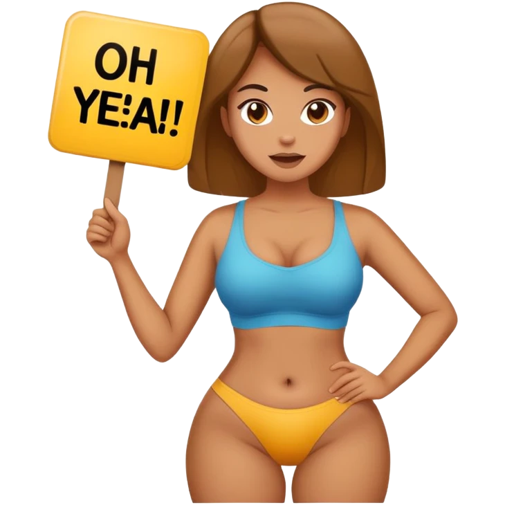big woman with big thighs holding a sign that says oh yeah big thighs mhm yep emoji