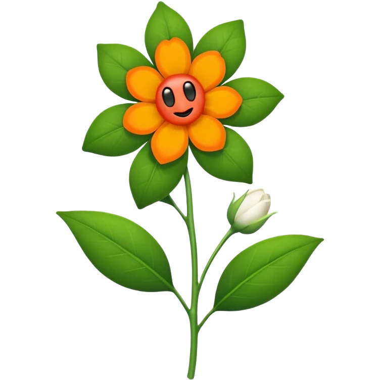 Green stem, white bud with black cartoony face: ;p. And six heart shaped yellowish orange petals emoji