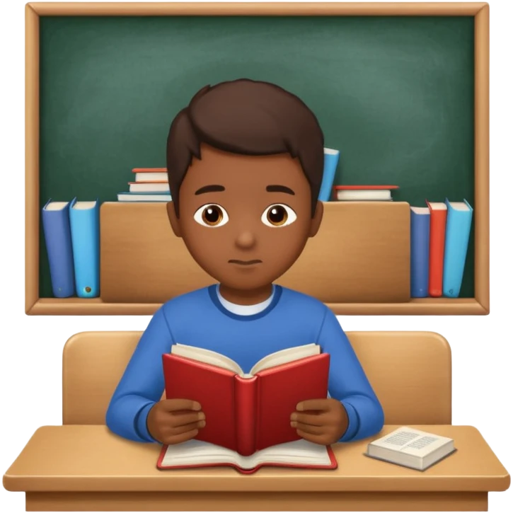 Boy  sitting at school reading with his back to the camera emoji