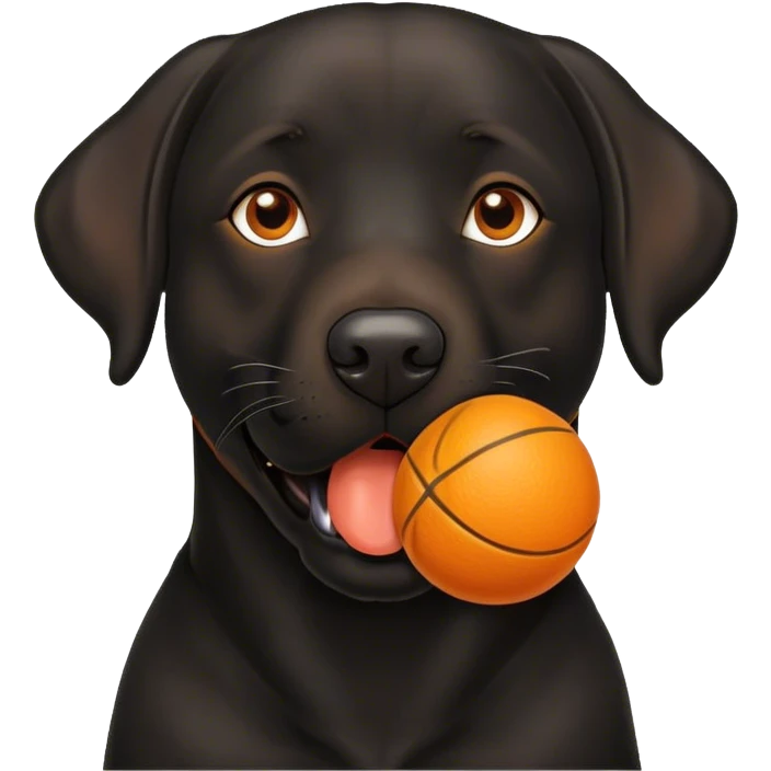 American black lab with orange ball in mouth emoji