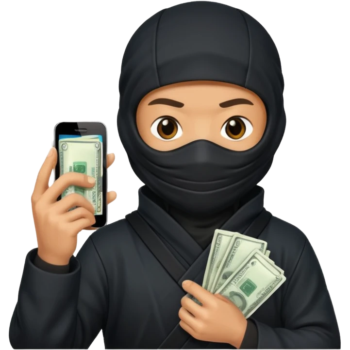 Ninja with holding phone and money emoji