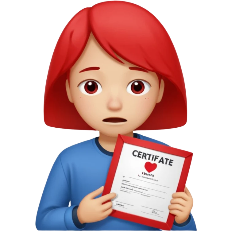 emoji student sad holding red sertificate IELTS 5.5, crying, failure, white background emoji