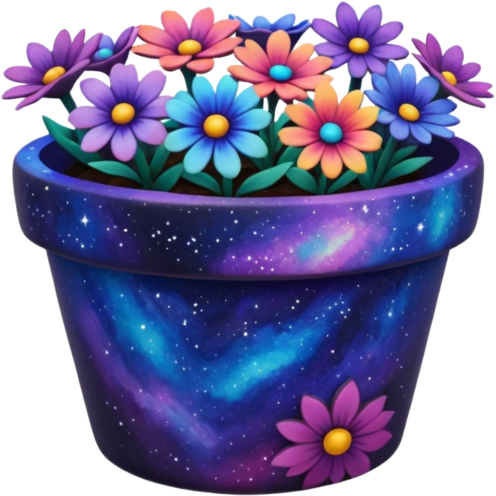 Galaxy Painted flower clay pot of Galaxy Colored Petalled Flowers, emoji