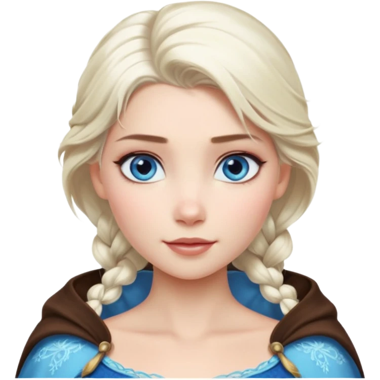 Кинематографический реалистичный портрет Эльзы с мягким естественным освещением и изящно детализированными платиново-русыми волосами Её  выразительные голубые глаза излучают уверенность, спокойное выражение. Портрет отличается мягким чарующим сиянием с прохладной, живописное фото emoji