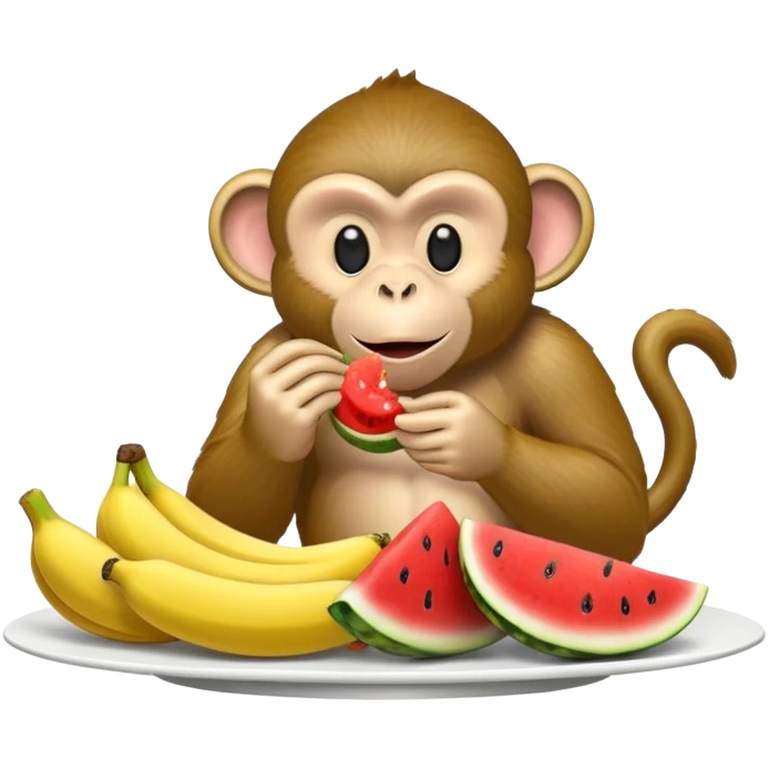 Monkey eating buffet of chicken and watermelon and banana  emoji