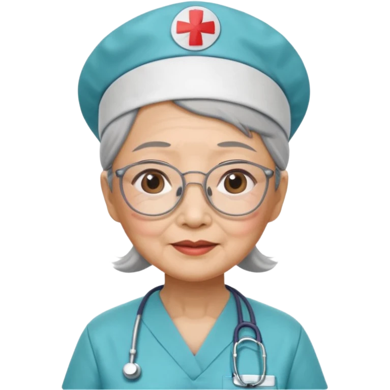 OLD ASIAN WOMAN WITH GLASSES, NURSE SCRUBS, CAP, NO HAIR SHOWING emoji