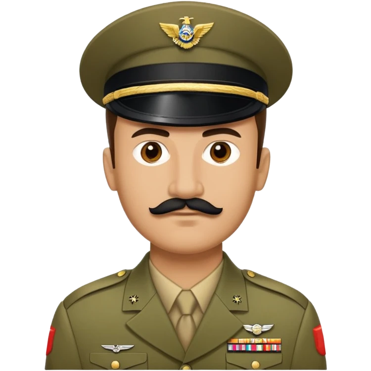 Military man with a very small black moustache. His hairline goes straight from left to right  emoji